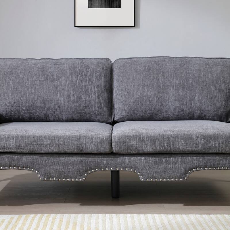 66-Inch Modern Linen Loveseat Sofa with Wooden Legs & Crystal button and Copper Nail,Tufted Backrest,for Living Room,Bedroom