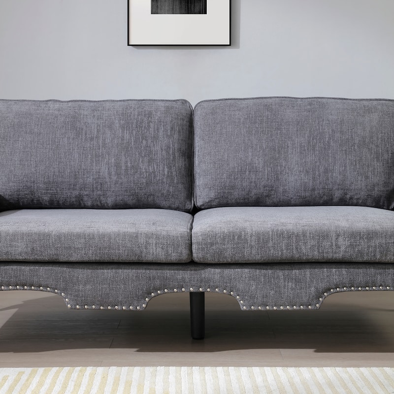 Modern Velvet Loveseat Sofa with Crystal button and Copper Nail Tufted Couch Round 2-seat Armchair for Living Room
