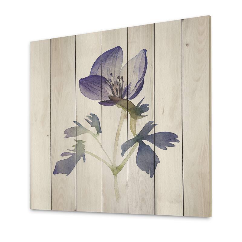 Designart 'Blue Vintage Flower Blooming II' Floral Wood Wall Art