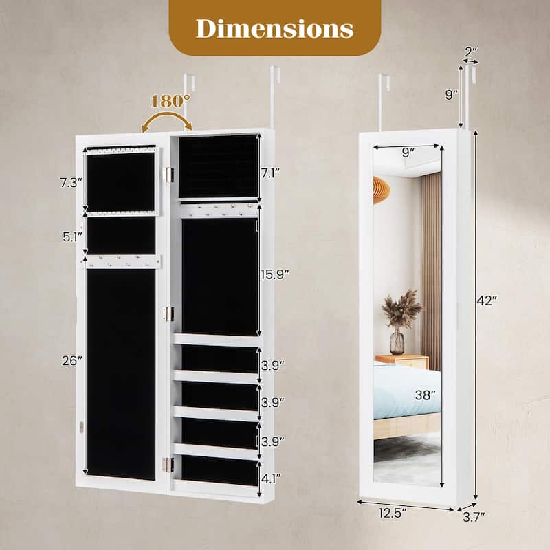 Costway Jewelry Cabinet Wall or Door Mounted Jewelry Armoire with
