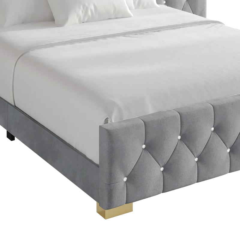 CraftPorch Luxurious Velvet Tufted Platform Bed with Wall Panels