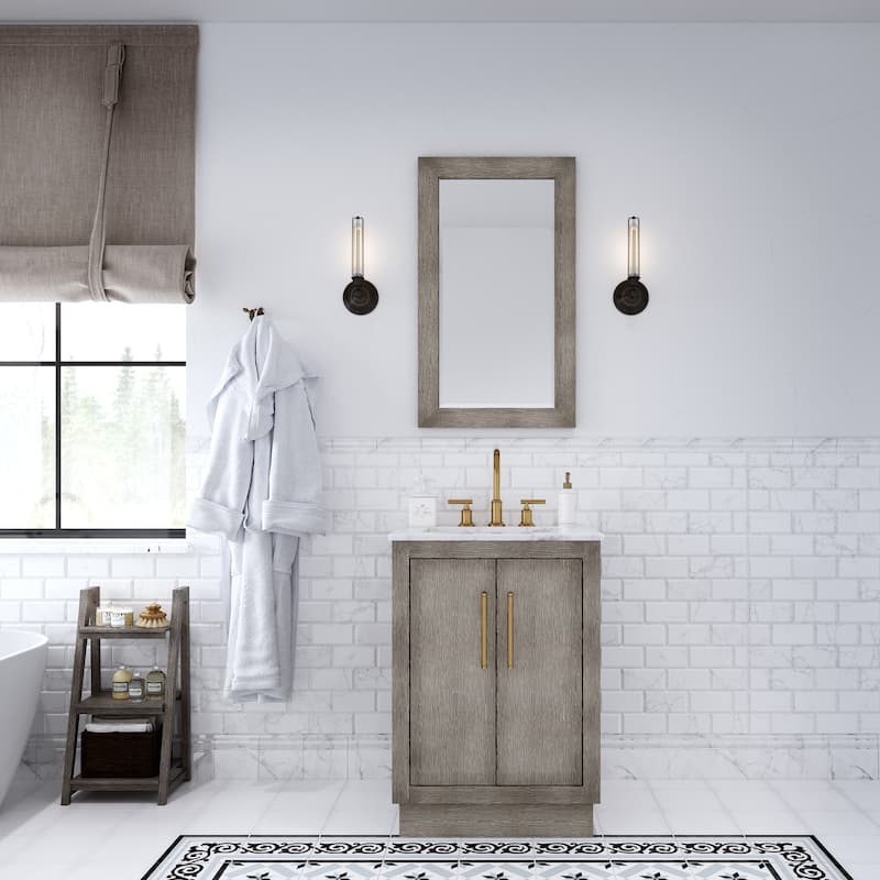 Hugo Carrara White Marble Countertop Vanity in Grey Oak