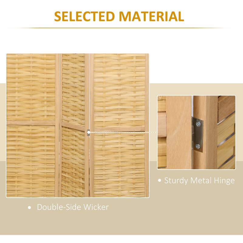 HOMCOM 4 Panel Room Divider, 5.5' Tall Bamboo Portable Folding Privacy Screens, Natural