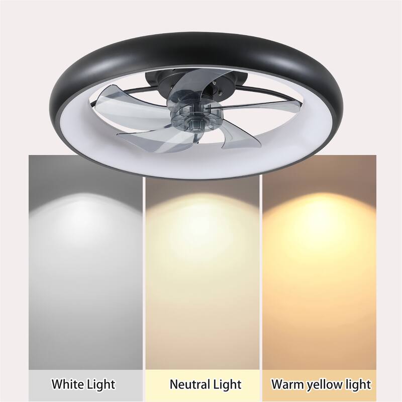 22" Modern Black Bladeless Low Profile LED Ceiling Fan with Light