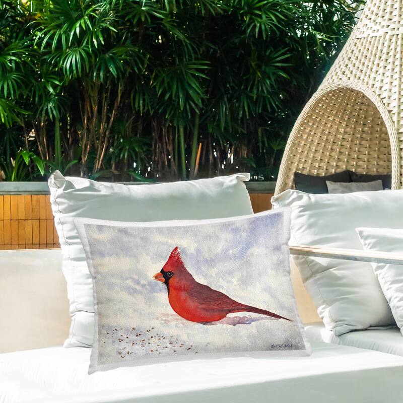 Stupell Red Cardinal in Snow Printed Outdoor Throw Pillow Design by Stephanie Fielden
