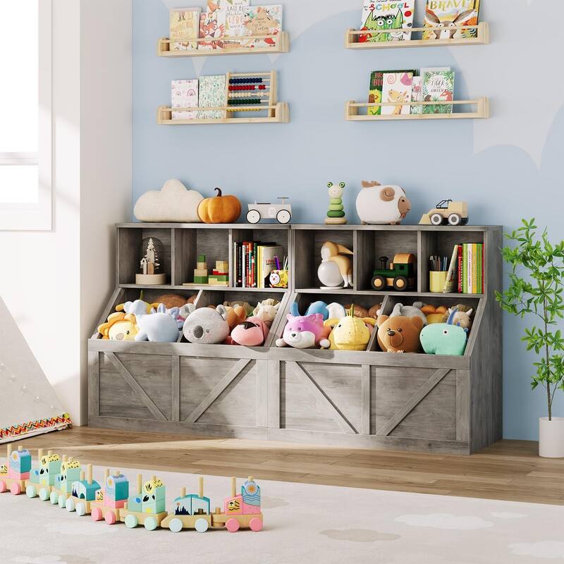 Kids Bookshelf and Toy Storage, Toy Storage Organizer with Storage Cabinet and Toy Shelf, Toddler Book Shelf