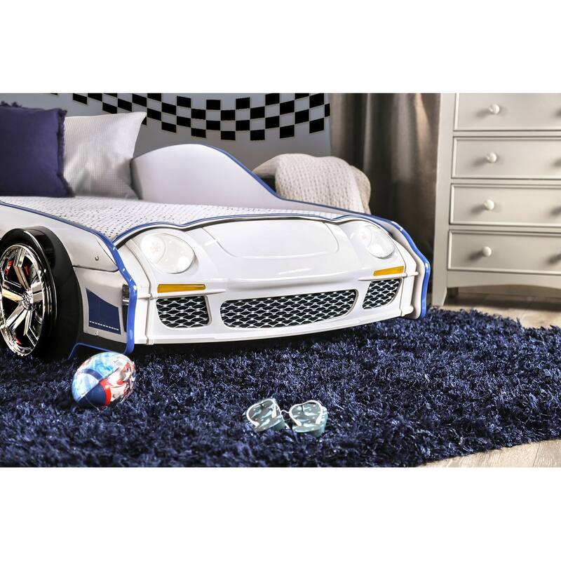 Modern Twin Bed Police Car Design with LED Lights, High Gloss Finish, and Metal Structure