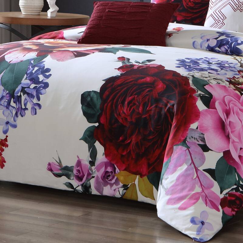 Bebejan Magenta Floral 100% Cotton 5 Piece Reversible Comforter Set