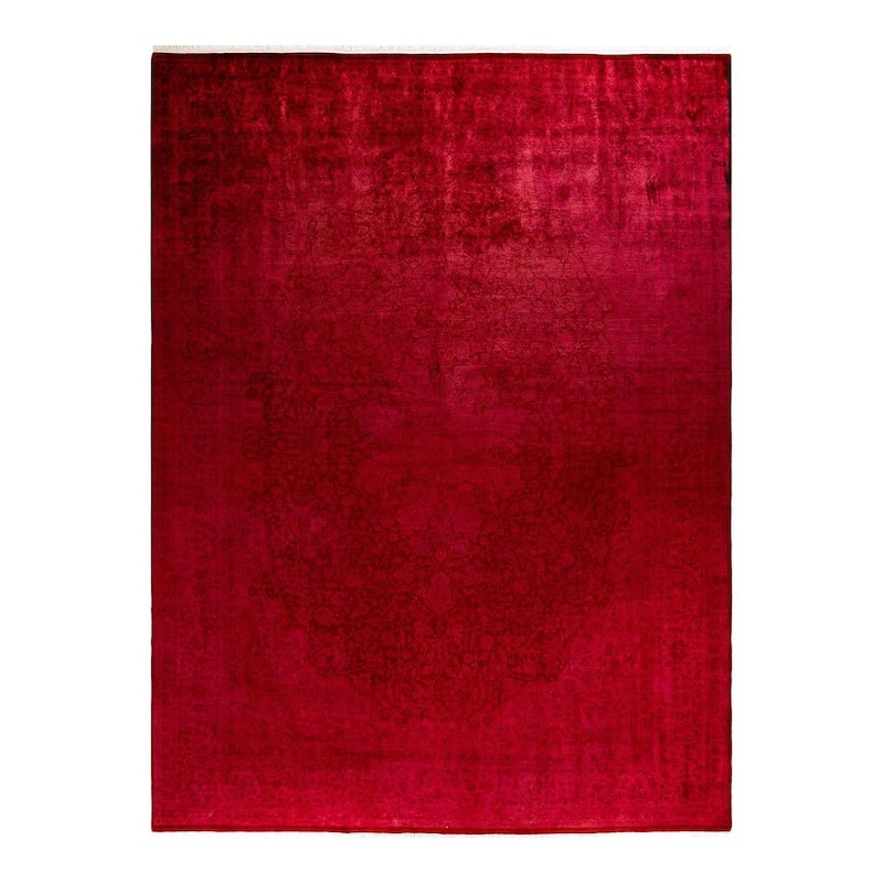 Overton Hand Knotted Wool Vintage Inspired Modern Contemporary Overdyed Pink Area Rug - 9' 0" x 12' 1"