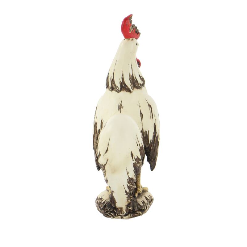 White Polystone Indoor Outdoor Rooster Decorative Garden Sculpture