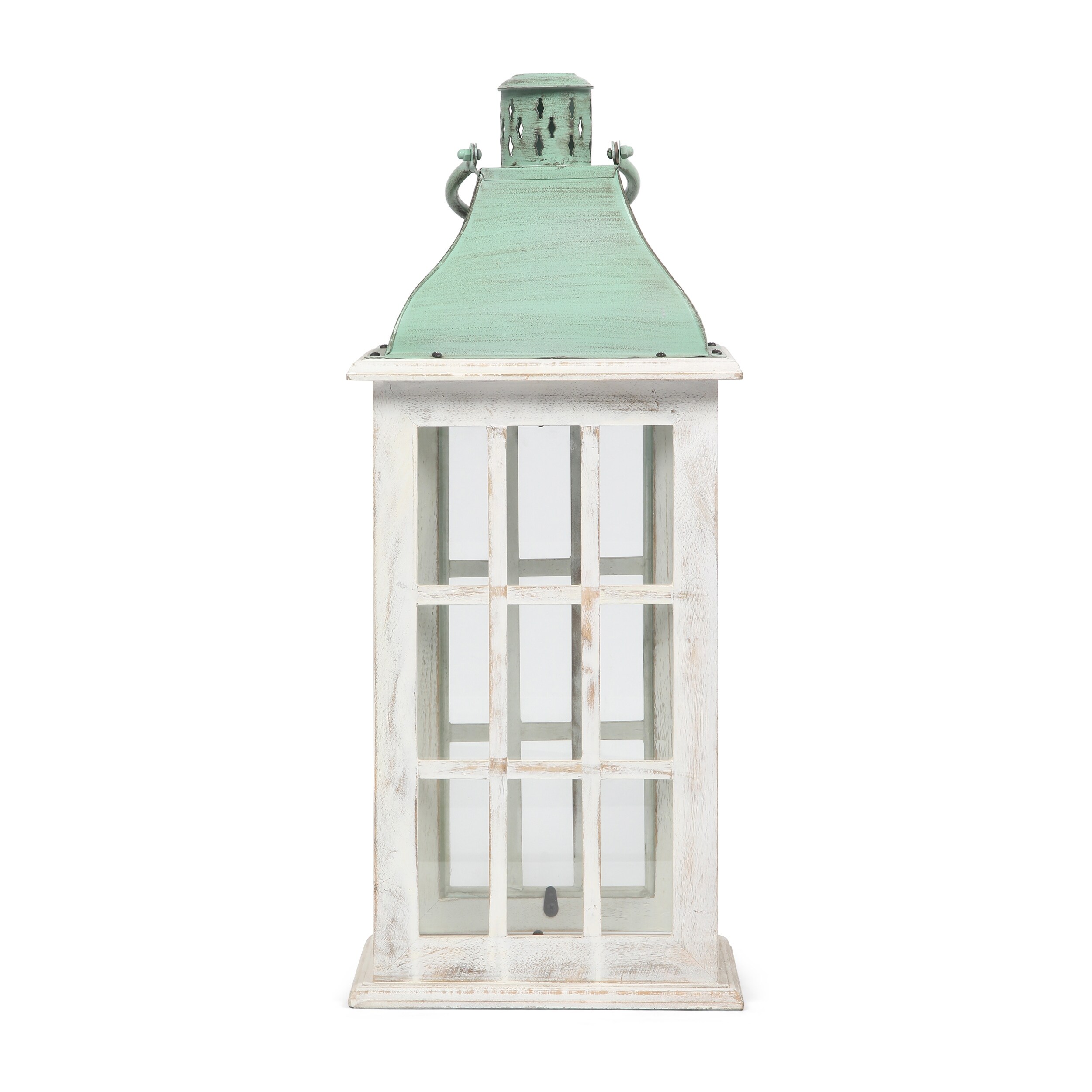 Outdoor Lantern 14.5” High Vintage Lantern Decorative Metal Candle Holder  with Tempered Glass for Garden Patio Living Room Indoor Home Yard Hallway