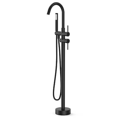 Freestanding Tub Filler Bathtub Faucet Matte Black Floor Mount Two Handles Brass Faucets - 6x6x45.7in
