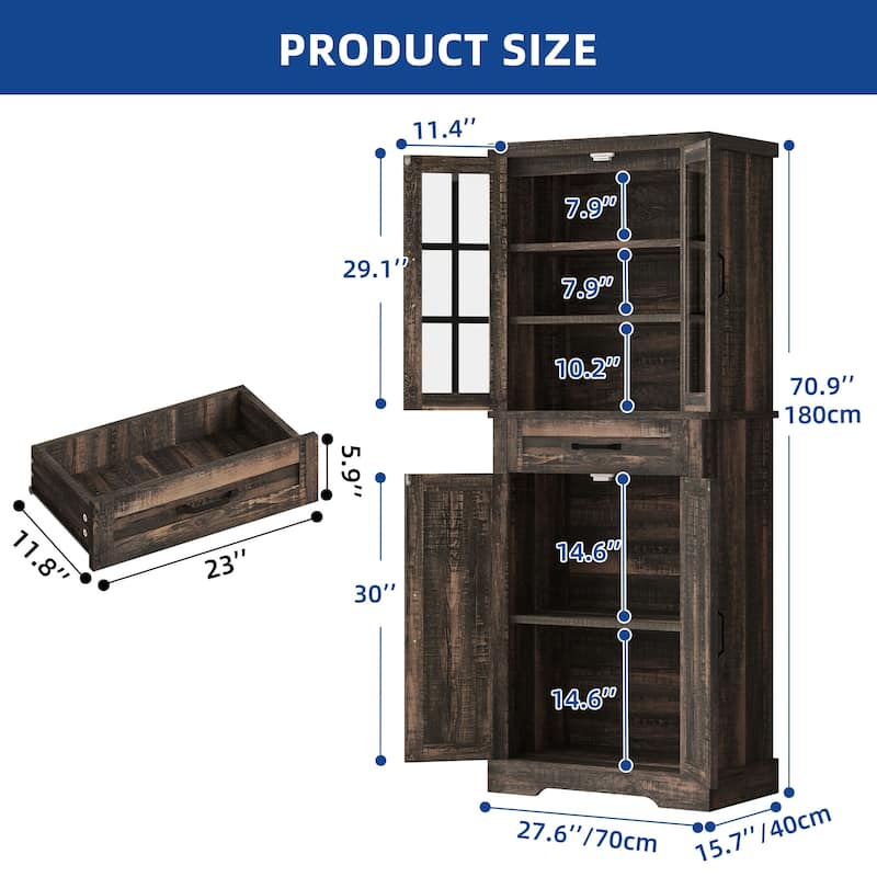 Moasis 71" Tall Food Cabinet Pantry Kitchen Storage Cabinets Doors and Shelves