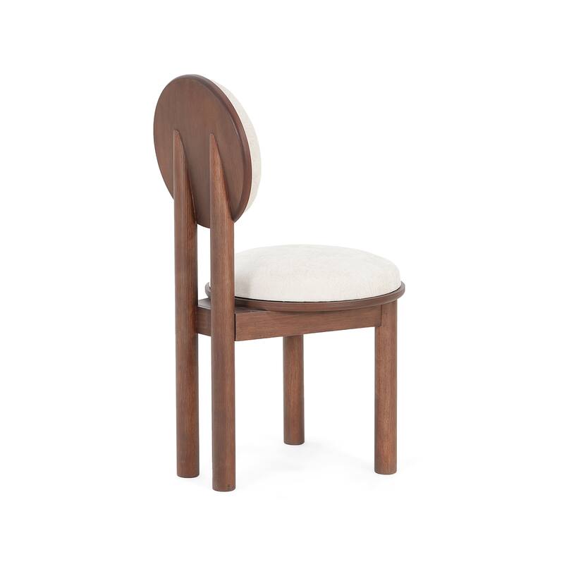 Roomfitters Dining Chairs with Beige Upholstered Round Back and Wood Frame, Modern Accent Kitchen Seating (Set of 2)