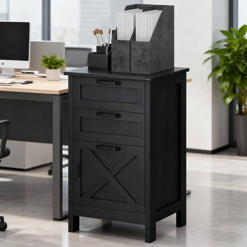File Cabinet with 3 Drawers,Rustic Farmhouse Office Storage Cabinet,For Home and Office