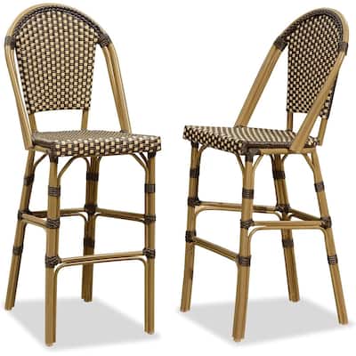 PURPLE LEAF White Print Finish Patio Bar Chairs with Back Rattan Bar Chairs French Bistro Set for Kitchen Outdoor Counter Stool