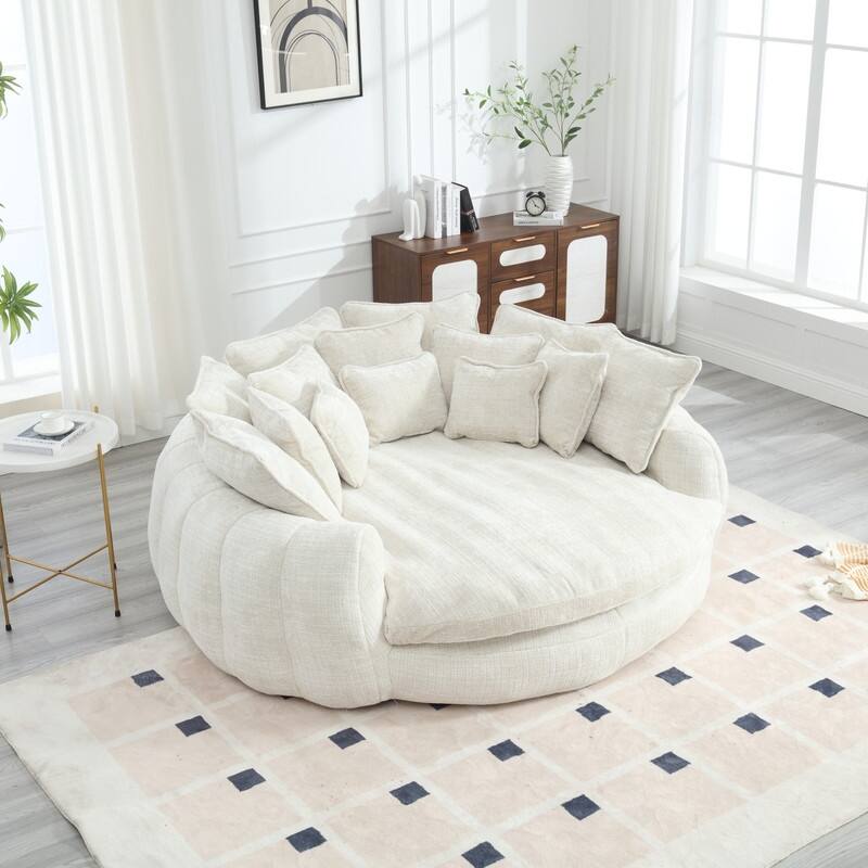 81.10" Double Bread Extra Large Round Sofa Bed with Armrests and Large Cushions