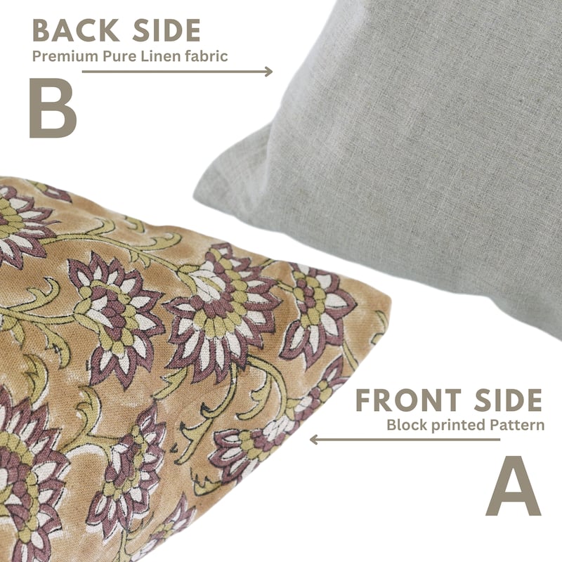 Fabdivine Handmade Block Print 16x16 Inch Cushion Cover Floral Fall Farmhouse Décor Rustic Square Pillowcase, Rajnigandha