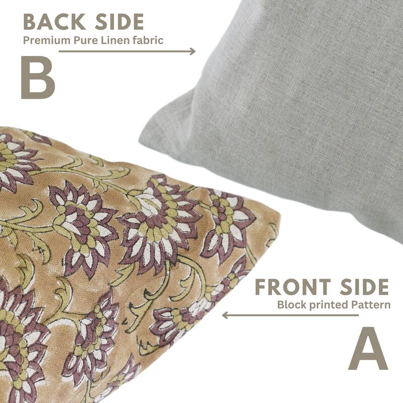 Fabdivine Handmade Block Print 26x26 Inch Cushion Cover Floral Fall Farmhouse Décor Rustic Square Pillowcase, Rajnigandha