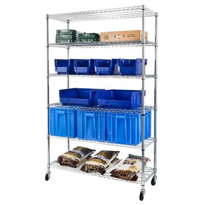 Heavy Duty 6-Shelf Shelving Storage Wheel Casters Metal Organizer Wire Rack 1200x450xH1800