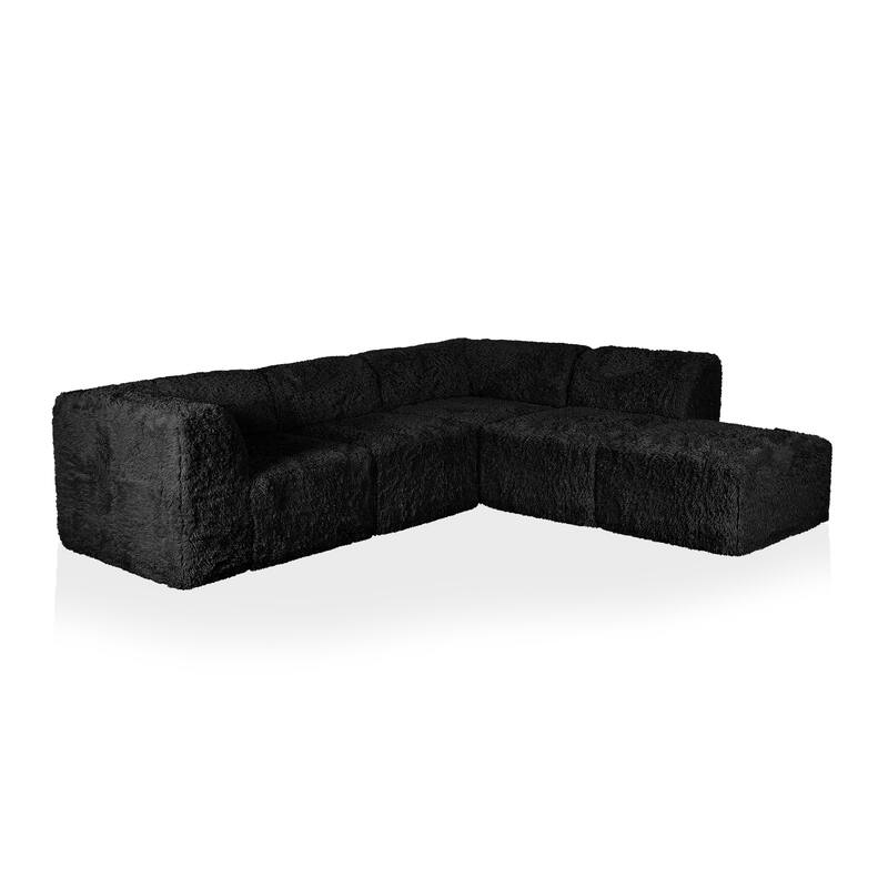 Furniture of America Ylena Modern 5-Piece Faux Fur Foam Modular Compressed Sectional Sofa with Ottoman