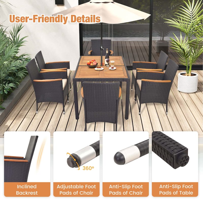 Costway 7 PCS Outdoor Dining Set for 6 with Umbrella Hole Acacia Wood - See Details