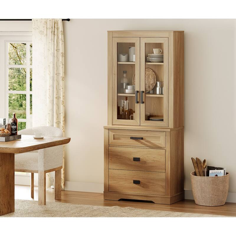 3 Tier Bookcase with Drawer,73.3" Tall Floor Standing Bookshelf