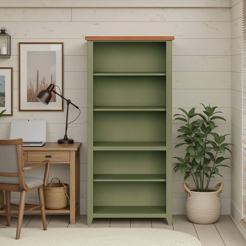 Bridgevine Home Modern Farmhouse 72 inch high 5-shelf Bookcase, No Assembly Required, Two-Tone Finish