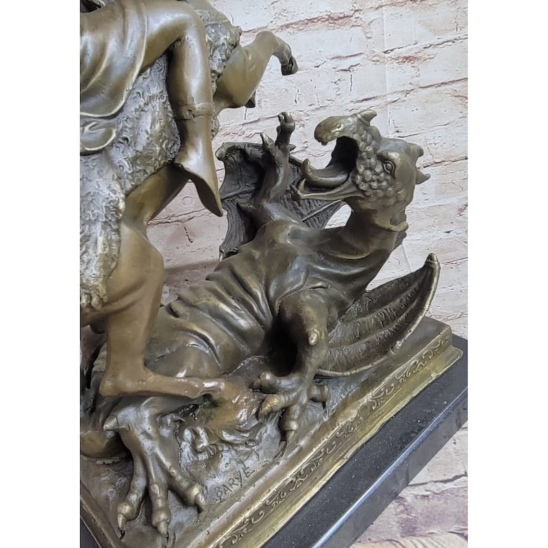 Patron Saint George And The Dragon Bronze Figurine Sculpture 20 Inches X 15 Inches