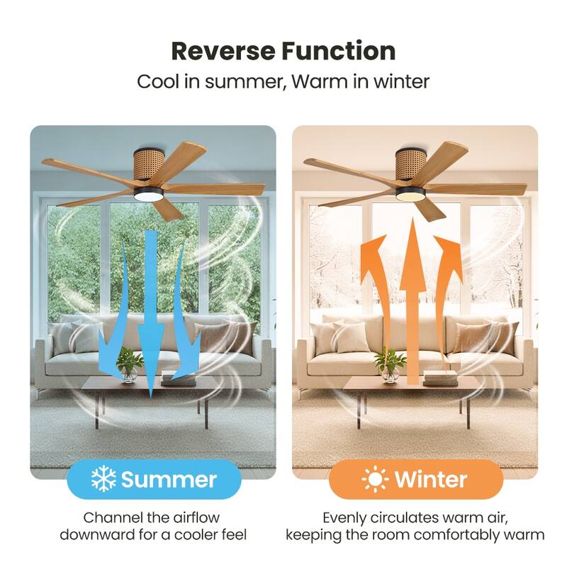 MLiAN 5 Solid Wood Blades Ceiling Fan with Lights Remote Control 6-Speed DC - 54''