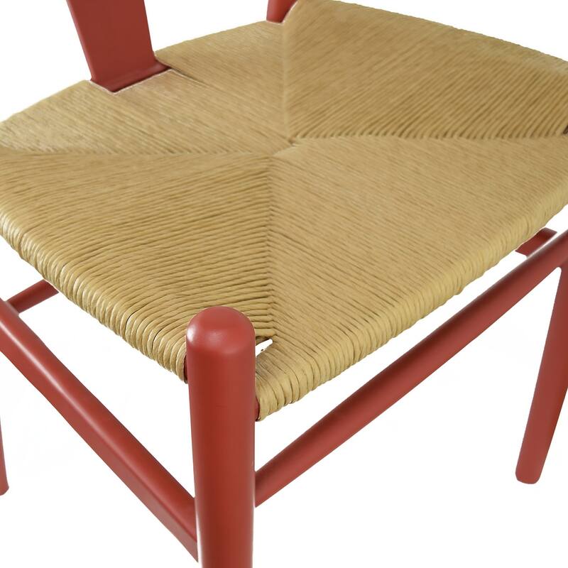 Set of 2 Modern Wish bone Solid Wooden Dining Chair with Woven Paper cord Seat, Farmhouse Y Back Elbow Side Chair