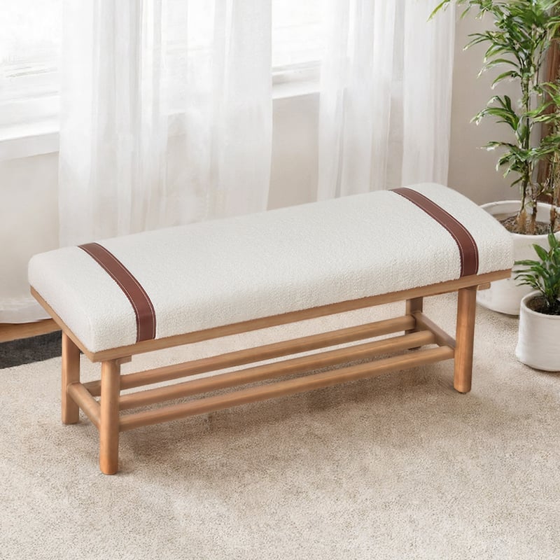 2-Tier Solid Wood Upholstered Entryway Shoe Bench with Storage Shelf - 44.49"W x 16.54"D x 18.11"H
