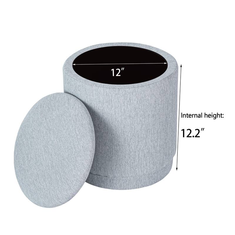 Adeco 2-Piece Round Fabric Storage Ottoman Set with Removable Lids