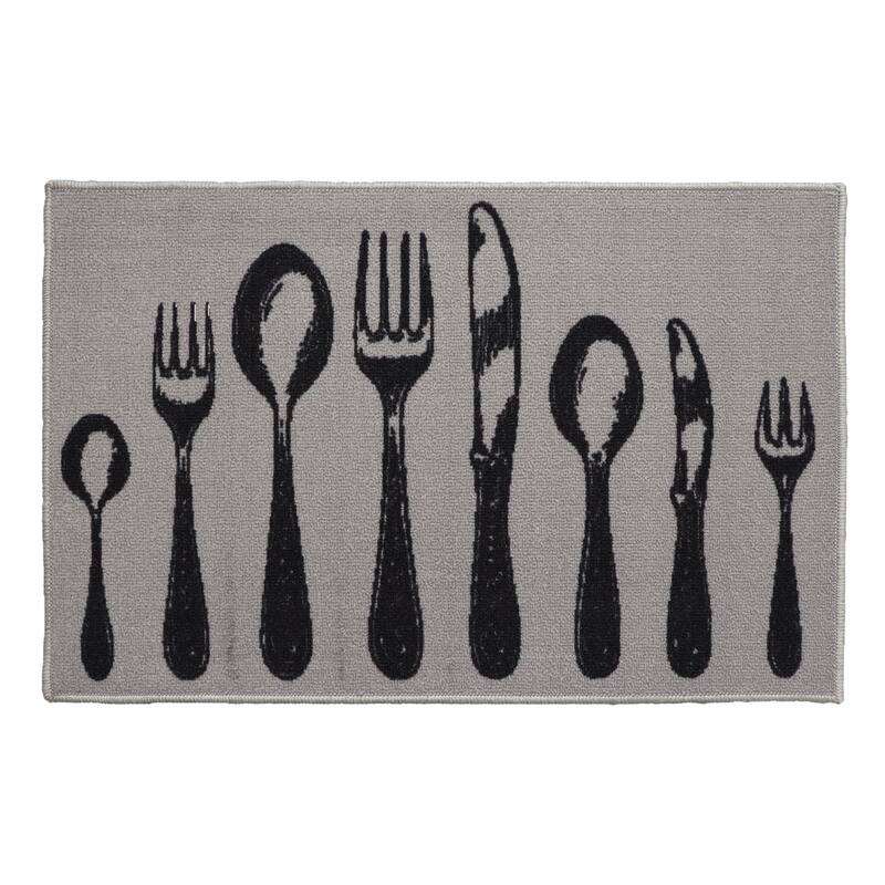Chic Cutlery Print Wool-Effect Kitchen Mat and Runner Rug