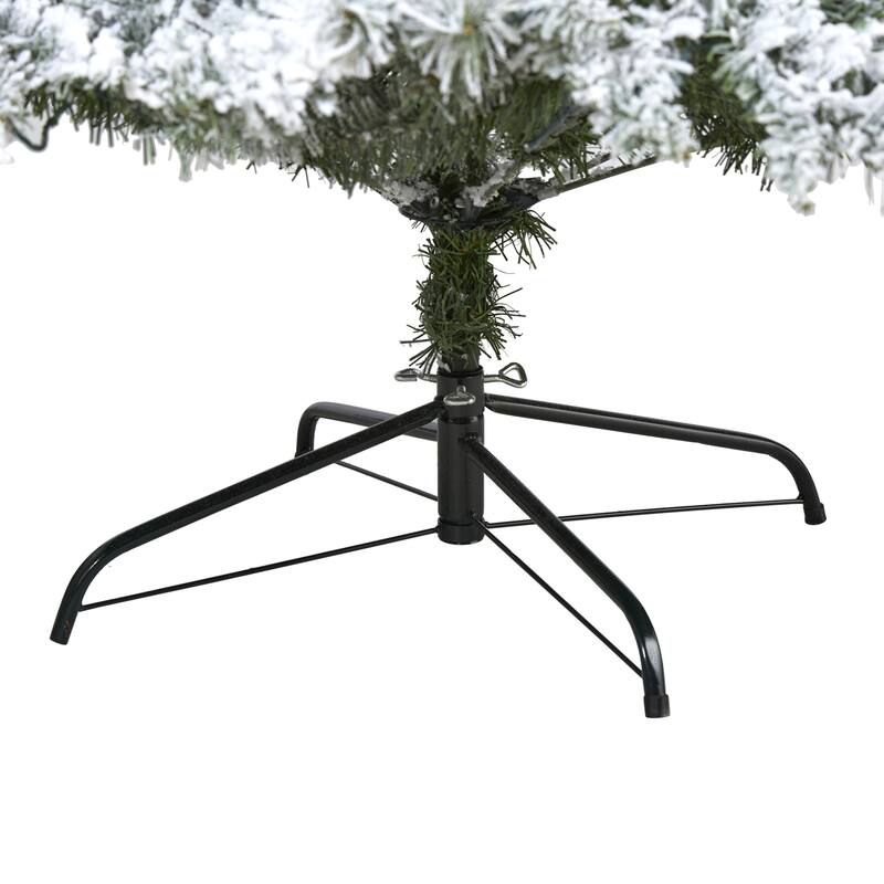 8' Pre-Lit Flocked River Mountain Pine Artificial Christmas Tree, Warm Clear LED Lights - 8 Foot