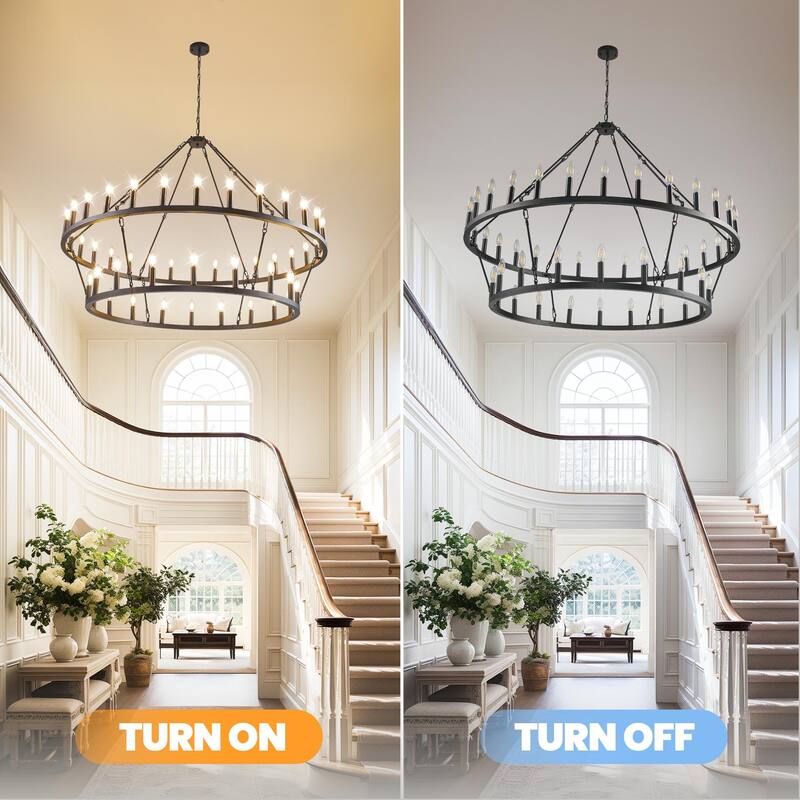 48 - Light Candle Dimmable Two Tiers Wagon Wheel Chandelier--47.09 inch