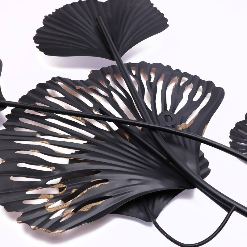 Black Gold and White Metal Ginkgo Leaves Modern Wall Decor