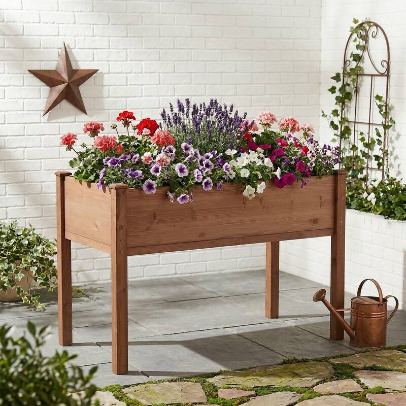 Anmytek Elevated Raised Garden Bed Standing Height Patio Backyard Planter Wooden