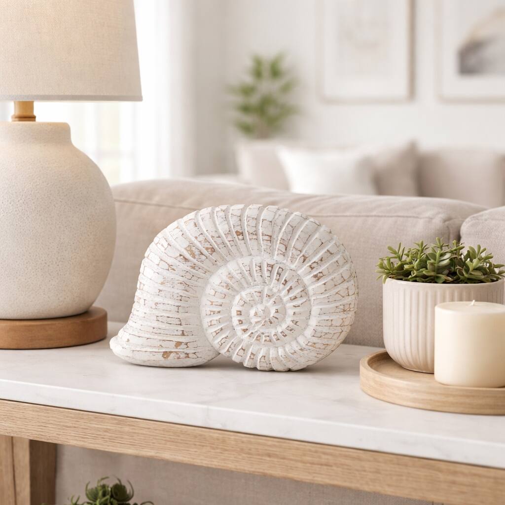 Wooden Coastal Snail Figurine - White