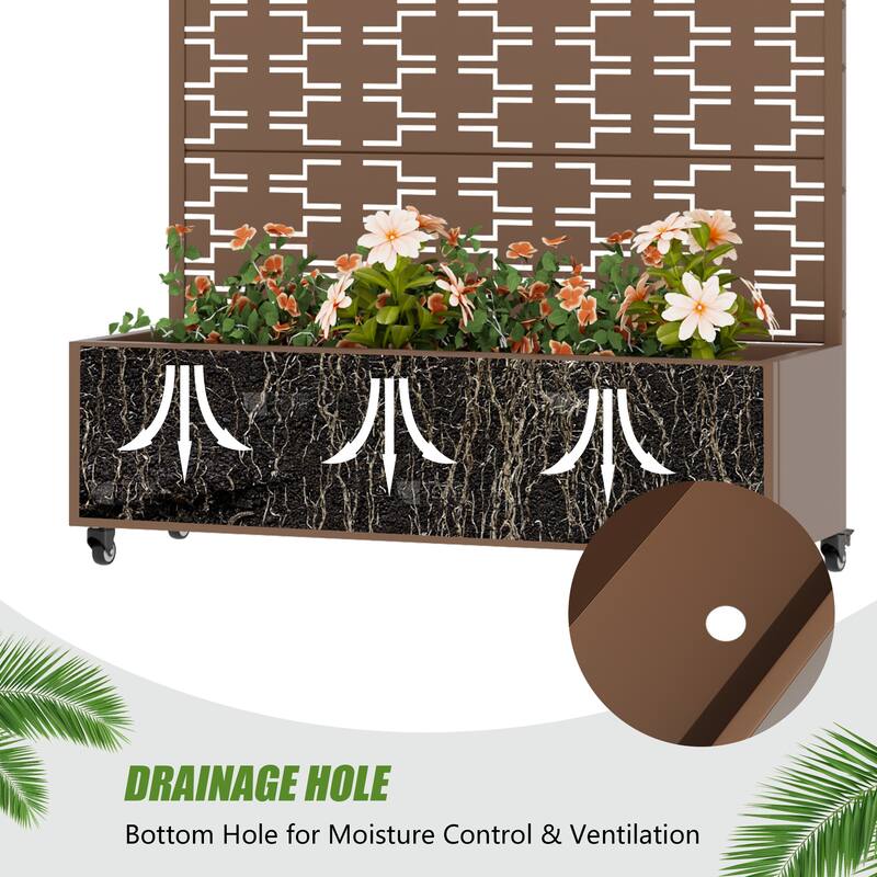Metal Planter Box with Trellis Privacy Screen Planter Box with Lockable Wheels