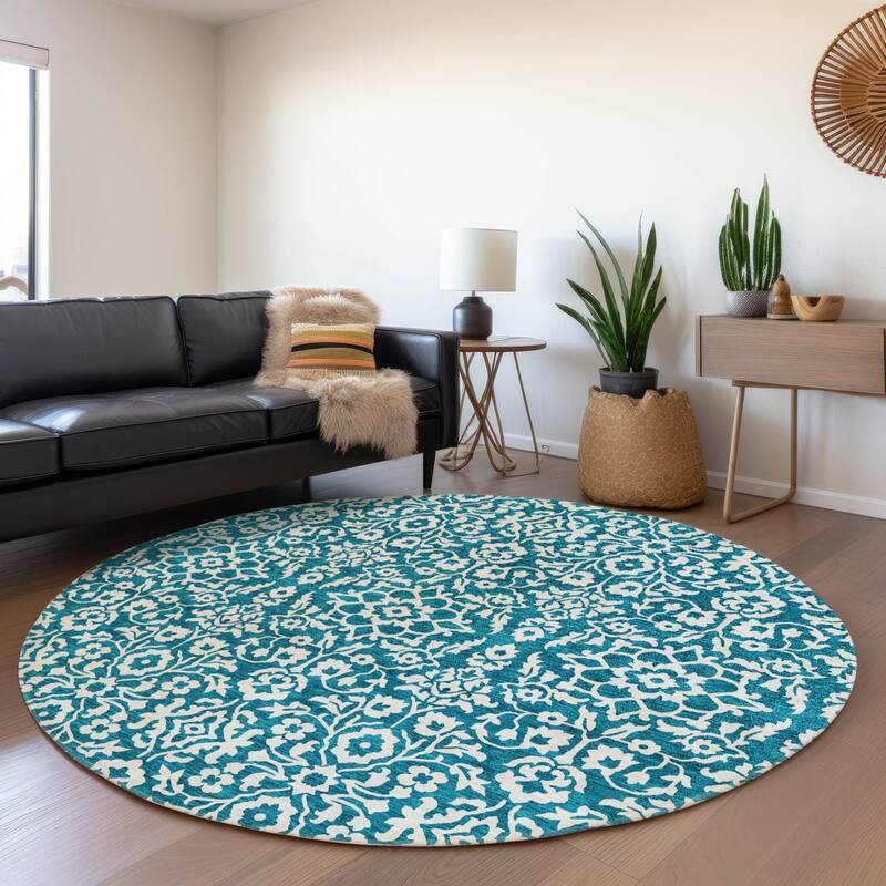 Premium Washable Super Soft Traditional Mekenzie Mayfield Rug - Teal - 8' x 8'