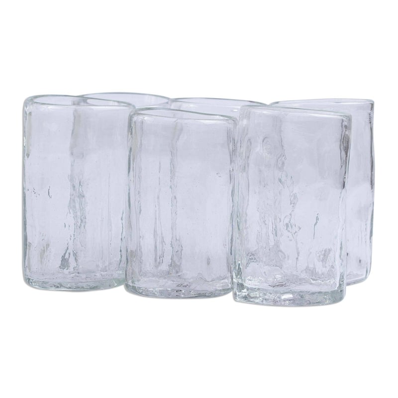Blown glass tequila glasses, 'Crystalline Clarity' (set of 6)