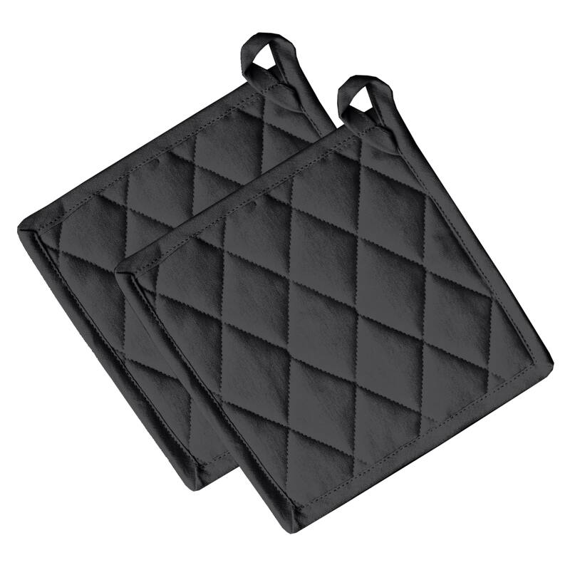 Fabstyles Solo Waffle Cotton Pot Holder Set of 2 - Black - 8x8
