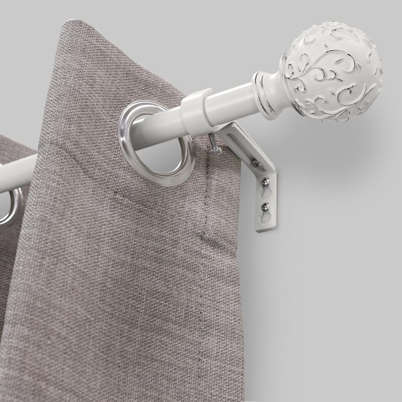 Lumi 3/4" Single Curtain Rod Set White- Farmhouse Ball finials