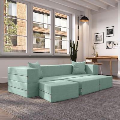 Porch & Den California King Convertible Sleeper Sofa and Ottomans