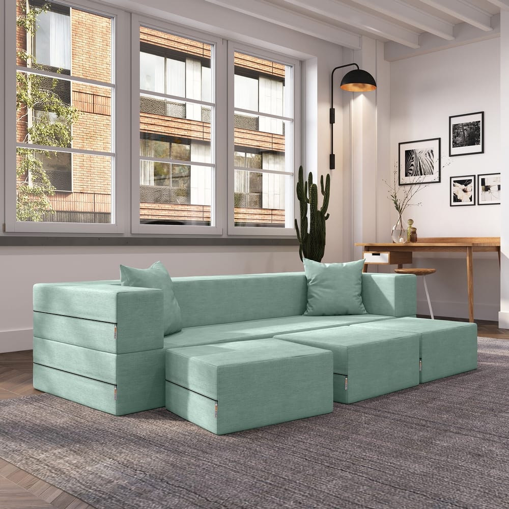 Porch & Den California King Convertible Sleeper Sofa and Ottomans