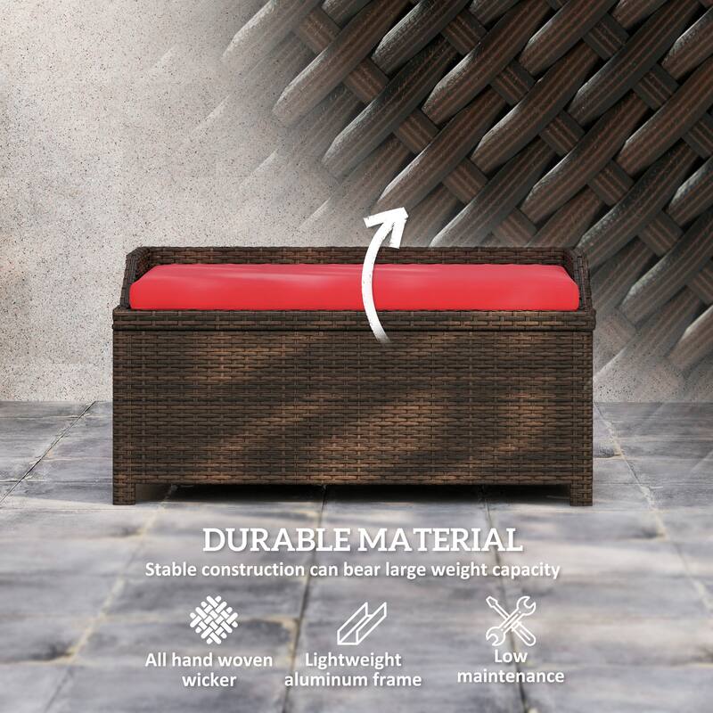 2-in-1 Storage Bench with Plush Cushion, Aluminum Frame & Handles - 40.25" W x 20" D x 20.5" H - Dark-Brown-Red