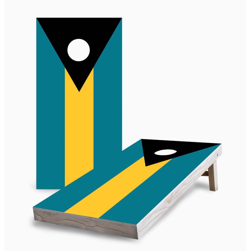 Bahamas Flag Corn Hole Board Set w Case & Lights - 16 Years and Up