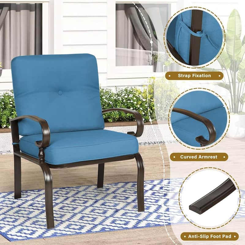 Outdoor Patio Metal Dining Club Chairs Set of 2, Garden Seating Arm Chairs with Cushions