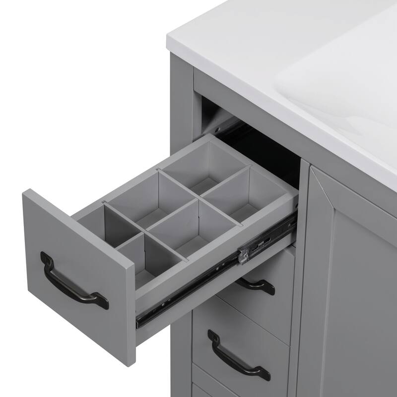 36" Bathroom Vanity with Sink Combo: Six Drawers, Multi-Functional Divider, Adjustable Shelf
